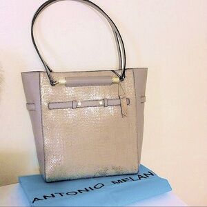 Antonio Melani Snakeskin Leather Metallic Gold Shoulder Bag